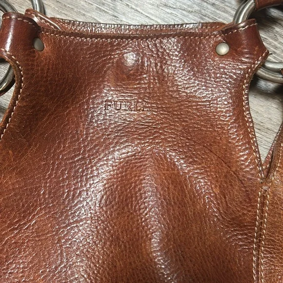 Furla vintage leather large bucket bag, brown soft distressed leather! Bohemian - Picture 9 of 11